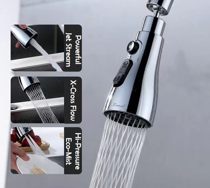 360 Degree Movable Faucet Aerator Infinity | 3 Mode Jet X-Cross Eco-Mist | Infinity - 3 Flow | 3 Modes Water Faucet Sprayer | Dual Flow Aerator Kitchen Sink Faucet Shower